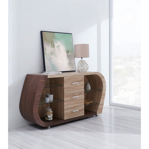 HomeRoots Oak Multi-Tone Buffet with 3 Drawers – Contemporary Storage Solution for Dining and Living Spaces 383918