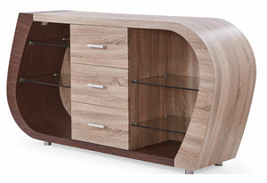 HomeRoots Oak Multi-Tone Buffet with 3 Drawers – Contemporary Storage Solution for Dining and Living Spaces 383918