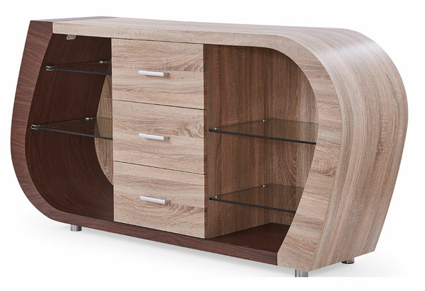 HomeRoots Oak Multi-Tone Buffet with 3 Drawers – Contemporary Storage Solution for Dining and Living Spaces 383918