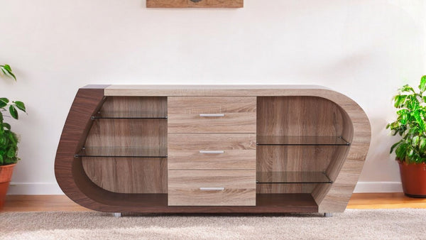 HomeRoots Oak Multi-Tone Buffet with 3 Drawers – Contemporary Storage Solution for Dining and Living Spaces 383918