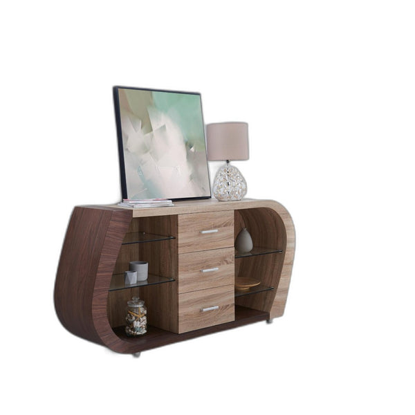HomeRoots Oak Multi-Tone Buffet with 3 Drawers – Contemporary Storage Solution for Dining and Living Spaces 383918