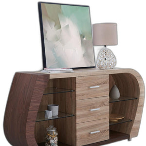HomeRoots Oak Multi-Tone Buffet with 3 Drawers – Contemporary Storage Solution for Dining and Living Spaces 383918