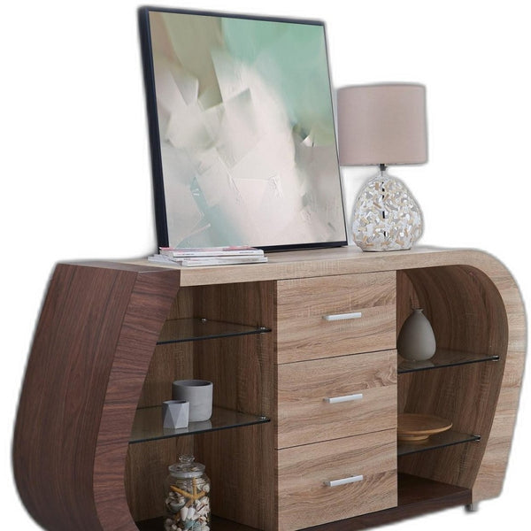 HomeRoots Oak Multi-Tone Buffet with 3 Drawers – Contemporary Storage Solution for Dining and Living Spaces 383918