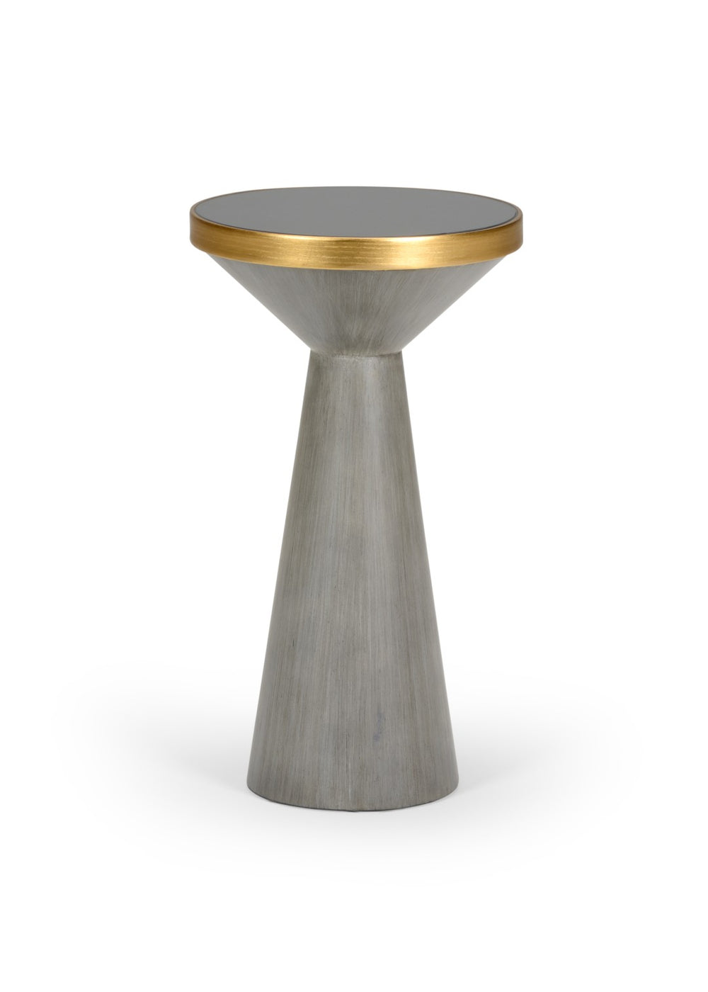 Chelsea House N. Weathered Gray N.Y. Drinks Table By Bradshaw Orrell — Glass Top, Antique Gold Edge, Transitional Accent 383927