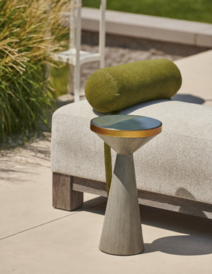 Chelsea House N. Weathered Gray N.Y. Drinks Table By Bradshaw Orrell — Glass Top, Antique Gold Edge, Transitional Accent 383927