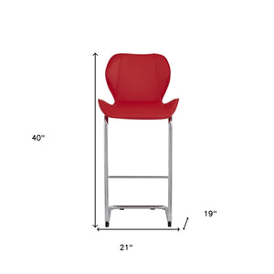 Homeroots Set Of Four 26 " Red And Silver Metal Low Back Bar Height Bar Chairs   383946