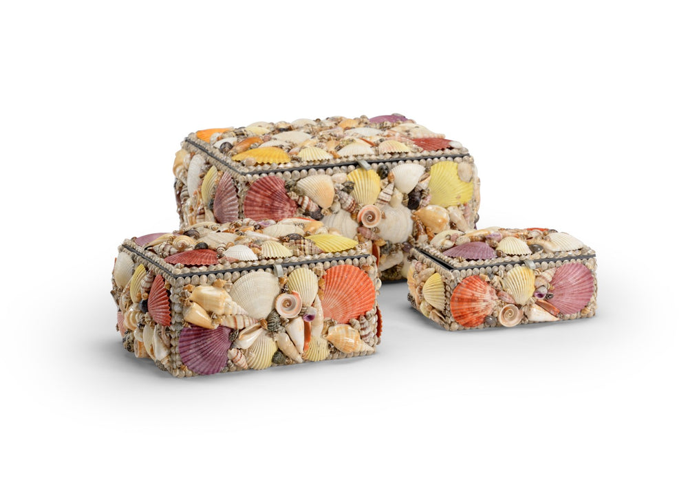 Chelsea House Shell Shell Boxes (S3) Handcrafted Shell Mosaic Jewelry & Trinket Box Set — Coastal Decor Accent For Tableshelves 383949