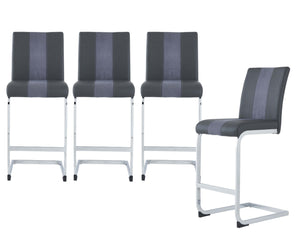 HomeRoots Set of Four Stylish 26" Gray Faux Leather & Silver Metal Bar Chairs for Modern Dining Spaces 383949