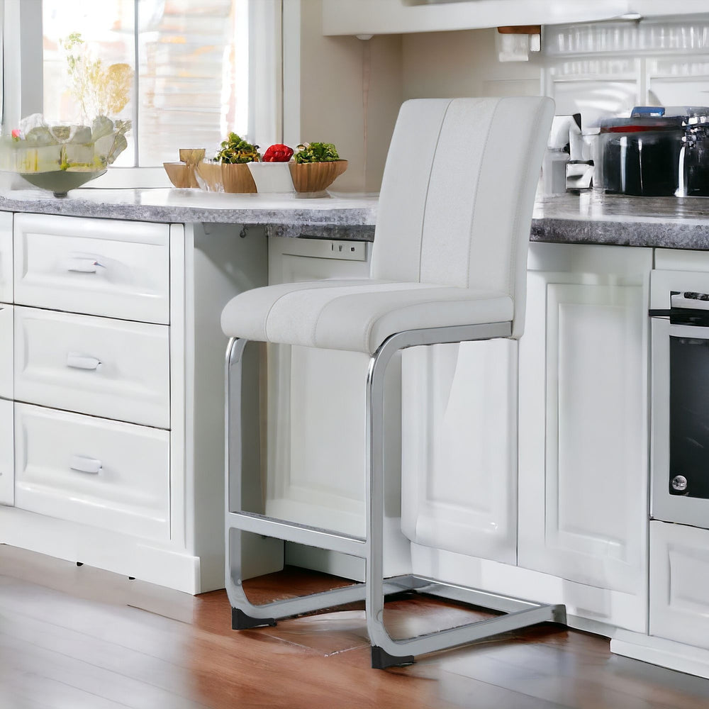 Homeroots Set Of Four 26 " White And Silver Metal Low Back Counter Height Bar Chairs   383950