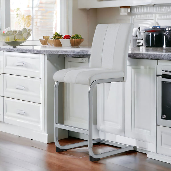 Homeroots Set Of Four 26 " White And Silver Metal Low Back Counter Height Bar Chairs   383950