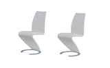 Set of Two Stylish White and Silver Upholstered Faux Leather Dining Chairs for Any Room Decor