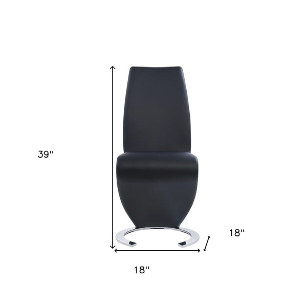 Homeroots Set Of Two Black And Silver Upholstered Faux Leather Dining Parsons Chairs  Wood 383956