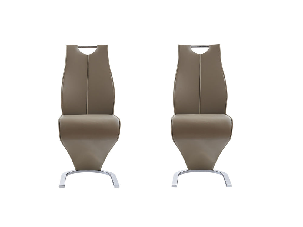 Homeroots Set Of Two Brown And Silver Upholstered Faux Leather Dining Parsons Chairs  Wood 383957