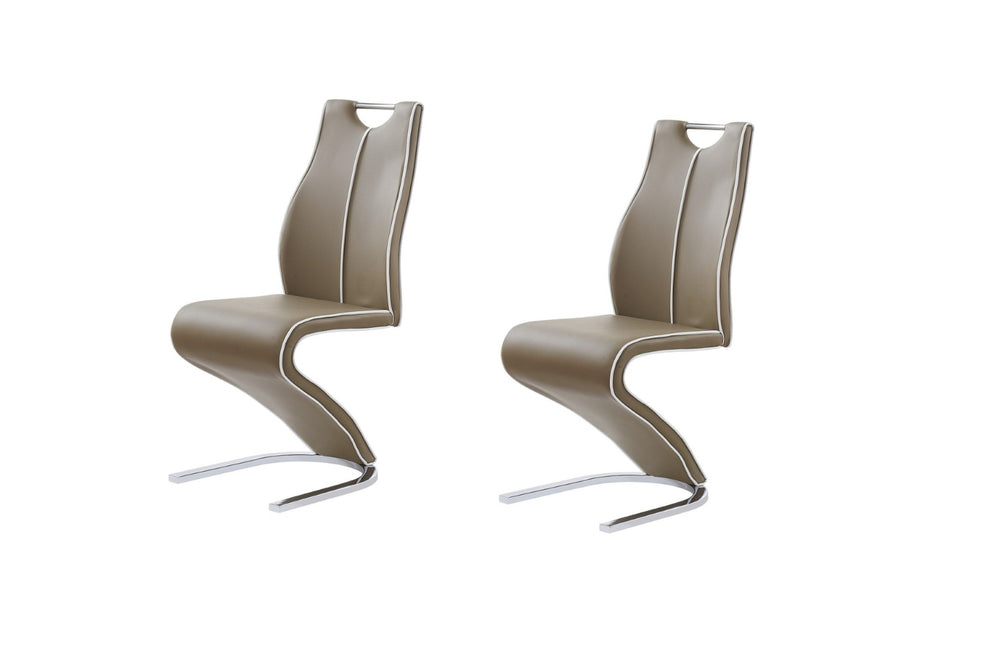 HomeRoots Set of Two Contemporary Brown Faux Leather Dining Chairs with Stylish Silver Base for Versatile Use 383957