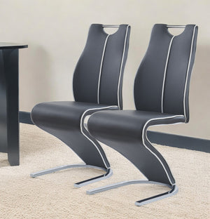 Homeroots Set Of Two Gray And White And Silver Upholstered Dining Side Chairs  Wood 383958