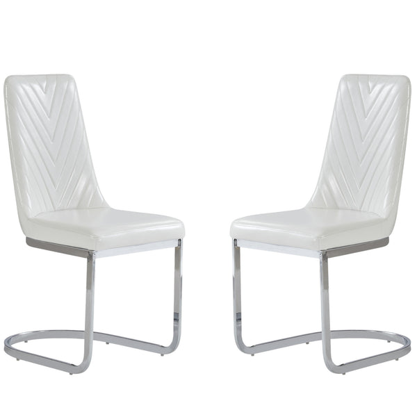 Homeroots Set Of Two White And Silver Upholstered Dining Side Chairs  Wood 383961