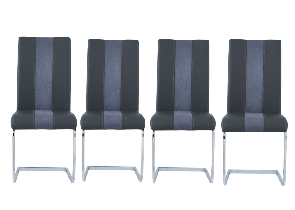 HomeRoots Set of Four Stylish Gray and Silver Upholstered Faux Leather Dining Chairs for Versatile Use 383962