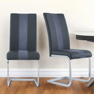 Homeroots Set Of Four Gray And Silver Upholstered Faux Leather Dining Side Chairs  Wood 383962