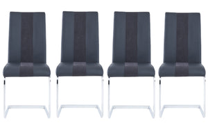 Homeroots Set Of Four Black And Silver Upholstered Faux Leather Dining Side Chairs  Wood 383963