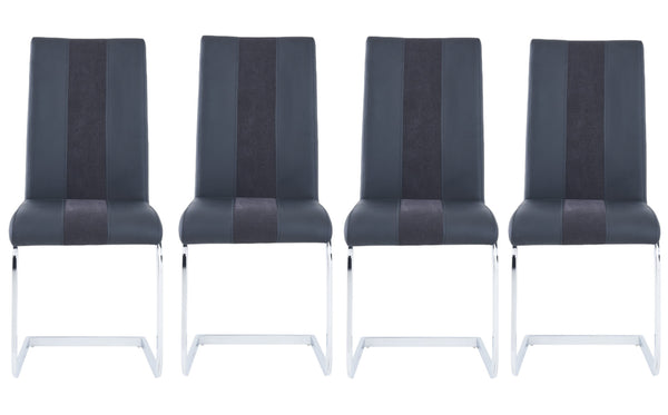 Homeroots Set Of Four Black And Silver Upholstered Faux Leather Dining Side Chairs  Wood 383963
