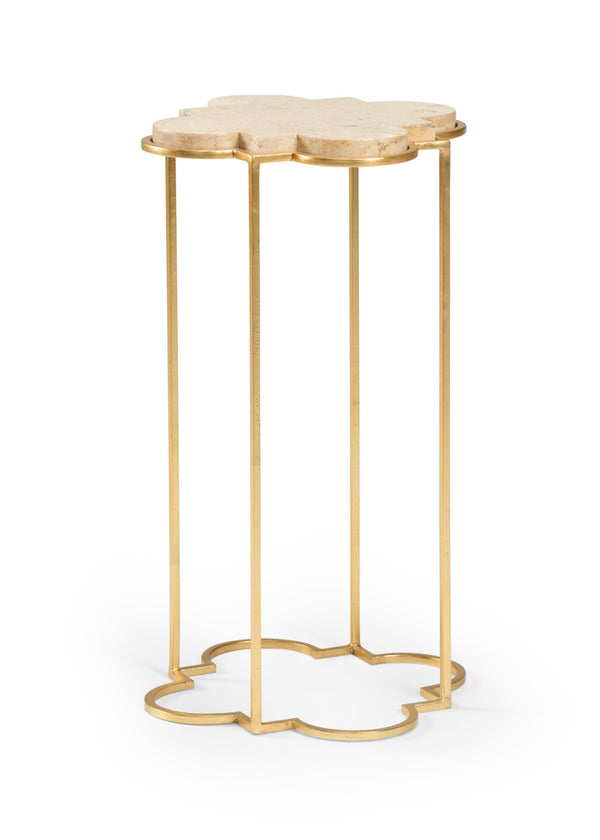 Chelsea House Bristol Natural Stone Drink Table With Antique Gold Iron Base — Compact Elegant Side Table For Small Spaces 383964