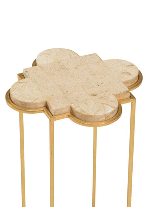 Chelsea House Bristol Natural Stone Drink Table With Antique Gold Iron Base — Compact Elegant Side Table For Small Spaces 383964