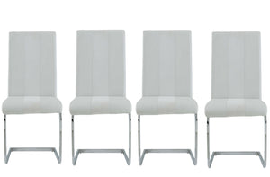 Homeroots Set Of Four White And Silver Upholstered Faux Leather Dining Side Chairs  Wood 383964