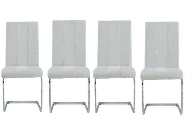 Homeroots Set Of Four White And Silver Upholstered Faux Leather Dining Side Chairs  Wood 383964
