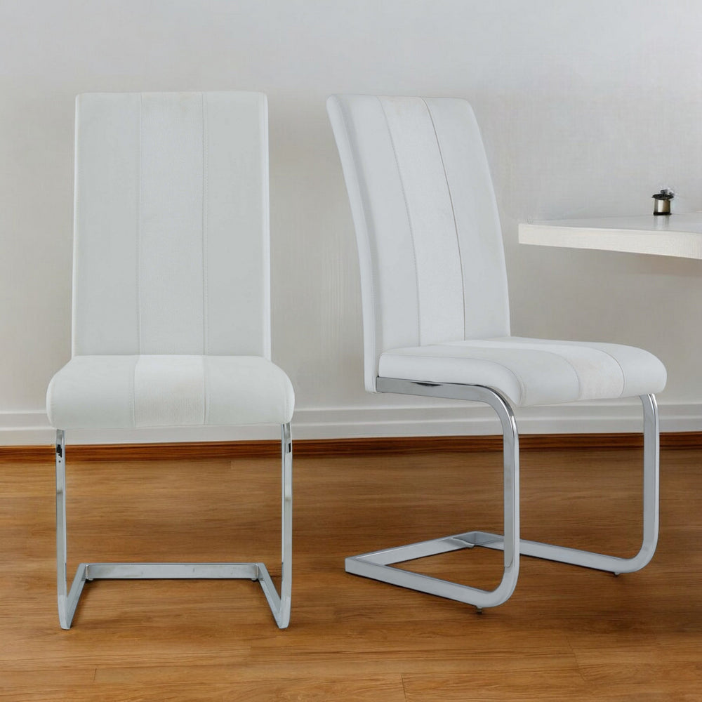 Homeroots Set Of Four White And Silver Upholstered Faux Leather Dining Side Chairs  Wood 383964