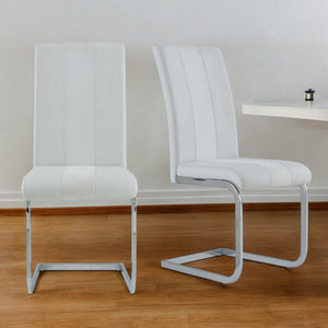 Homeroots Set Of Four White And Silver Upholstered Faux Leather Dining Side Chairs  Wood 383964