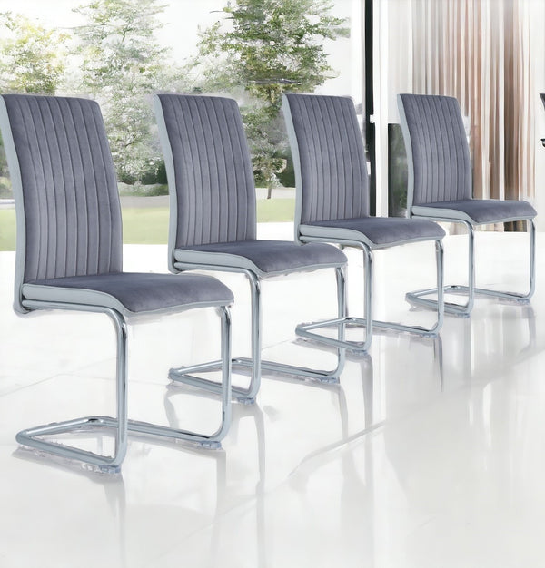 Homeroots Set Of 4 Two Tone Grey And Chrome Dining Chairs  Wood 383965