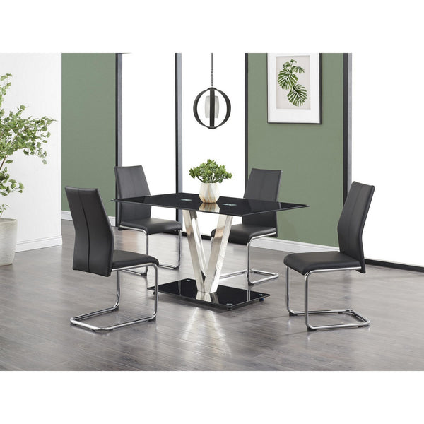 Homeroots Set Of Four Black And Silver Upholstered Faux Leather Dining Side Chairs  Metal 383966