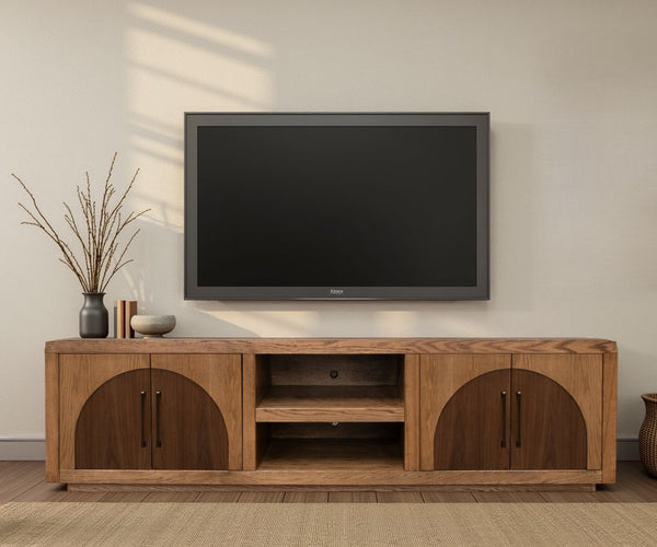 English Elm Eclipse 92" Tv Stand Console For 100" Tvs, Vintage Two-Tone Finish, No Assembly, Ample Storage Options B108P345177