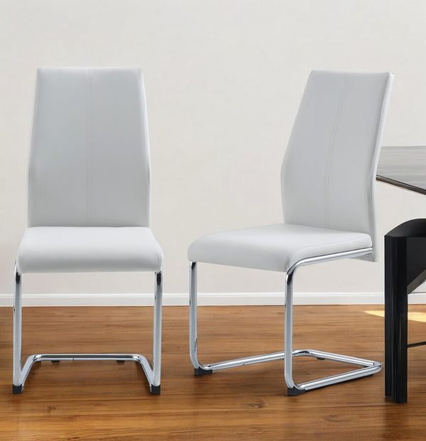 Homeroots Set Of Four White And Silver Upholstered Faux Leather Dining Side Chairs  Metal 383967