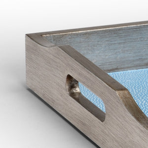 Chelsea House Small Blue Shagreen Tray — Hand-Finished Silver Leaf Frame, Textured Blue Interior, Elegant Catchall (18" X 13") 383979