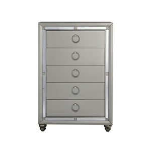 Homeroots 33" Silver Solid Wood Mirrored Five Drawer  Solid Wood 383980