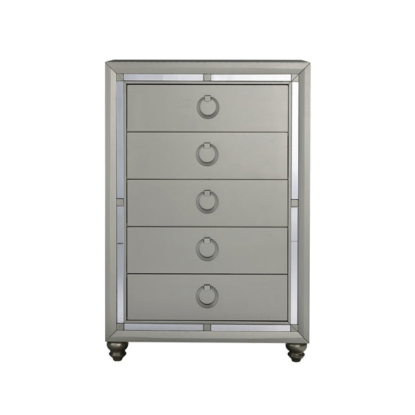 Homeroots 33" Silver Solid Wood Mirrored Five Drawer  Solid Wood 383980
