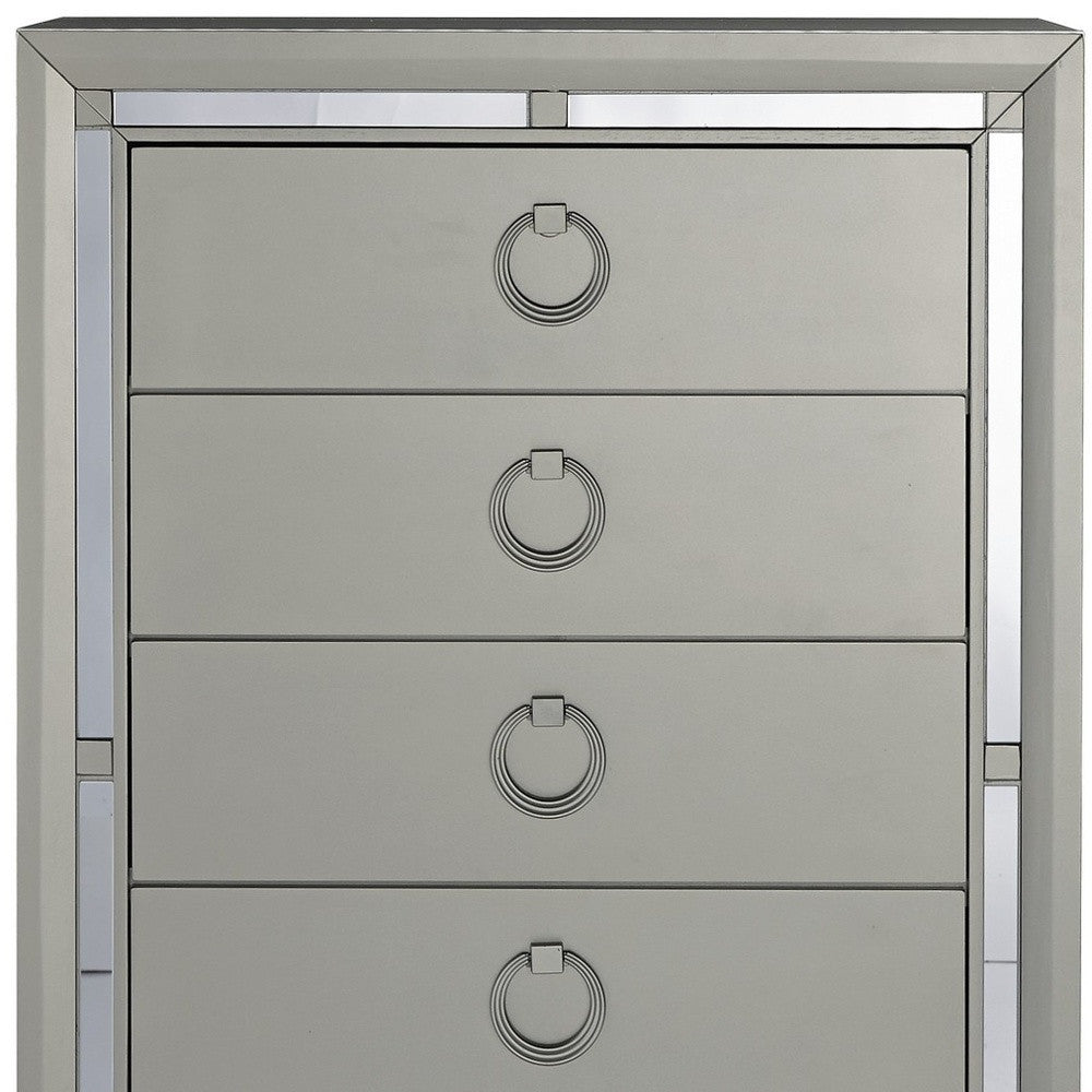 Homeroots 33" Silver Solid Wood Mirrored Five Drawer  Solid Wood 383980