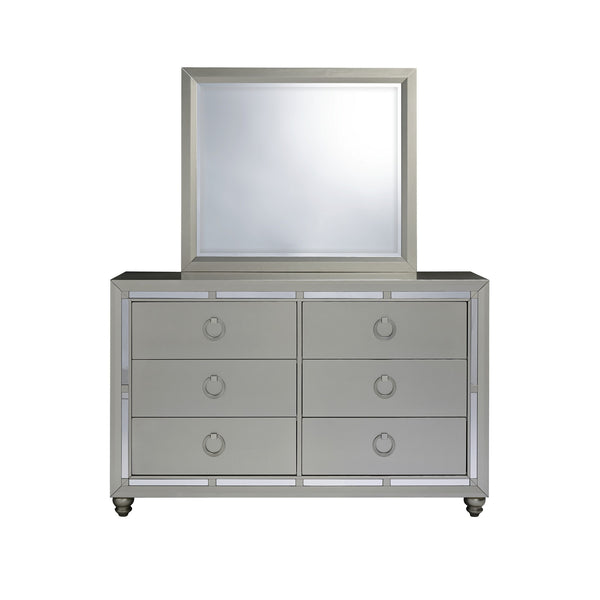 Homeroots Modern Silver Tone Mirror With Sleek Wood Trim  Wood 383982