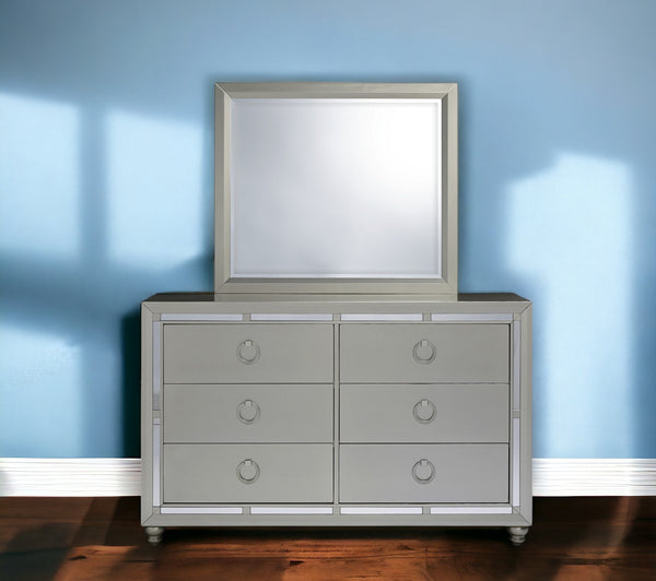 Homeroots Modern Silver Tone Mirror With Sleek Wood Trim  Wood 383982