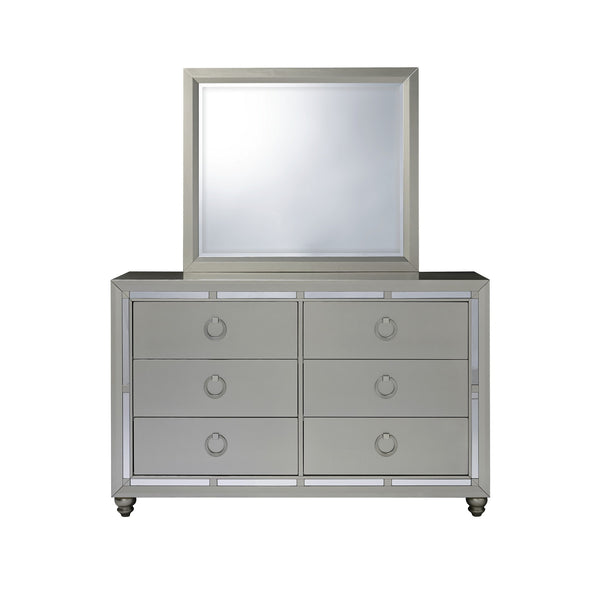 Homeroots Modern Silver Tone Mirror With Sleek Wood Trim  Wood 383982