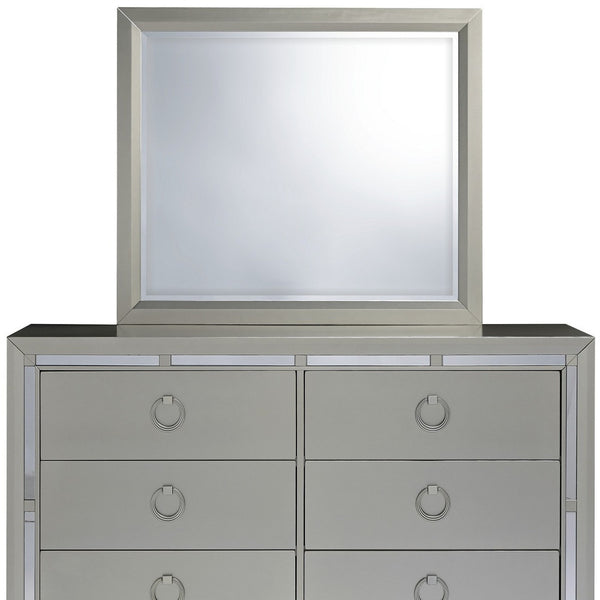 Homeroots Modern Silver Tone Mirror With Sleek Wood Trim  Wood 383982