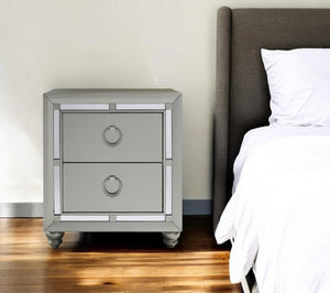 HomeRoots 28" Glamorous Mirrored Glass Nightstand with Solid Wood Construction for Chic Storage & Style 383983