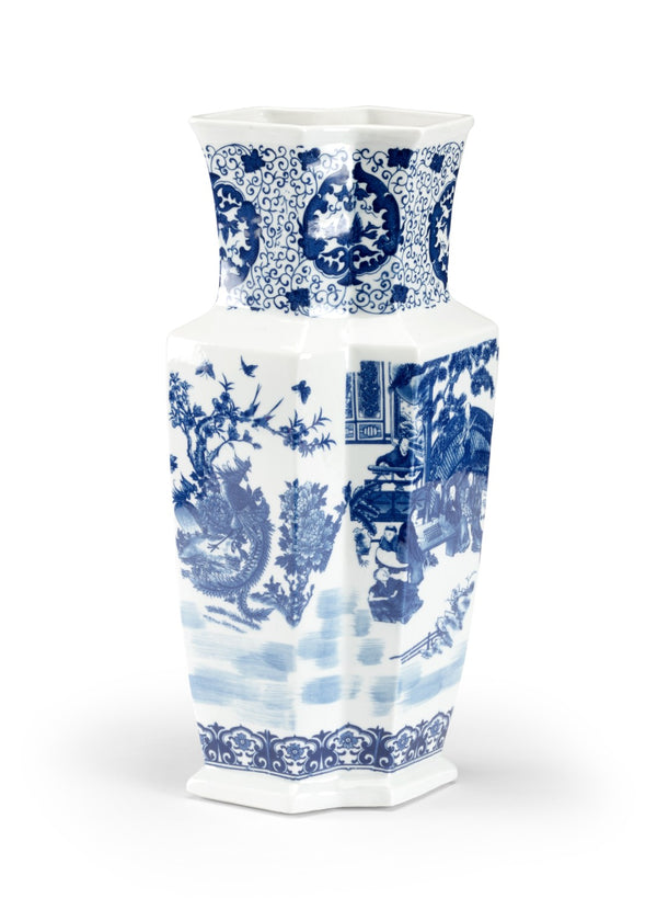 Chelsea House Yuan Blue-And-White Double Vase — 17" Porcelain Centerpiece, Glossy Yuan Dynasty-Inspired Silhouette 383996