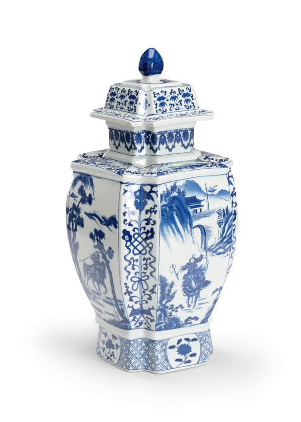Chelsea House Jin Porcelain Covered Urn With Blue-And-White Brushwork — Jin Dynasty Inspired 20" Statement Piece 383997
