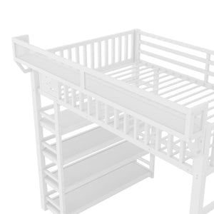 English Elm Full Metal Loft Bed with Stair Storage Rgb Lighting and Charging Station for Teens White W2580S00075