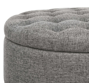 English Elm Tufted Linen Square Ottoman with Lift Top Storage Nailhead Trim Living Room Dark Gray B2748P481671