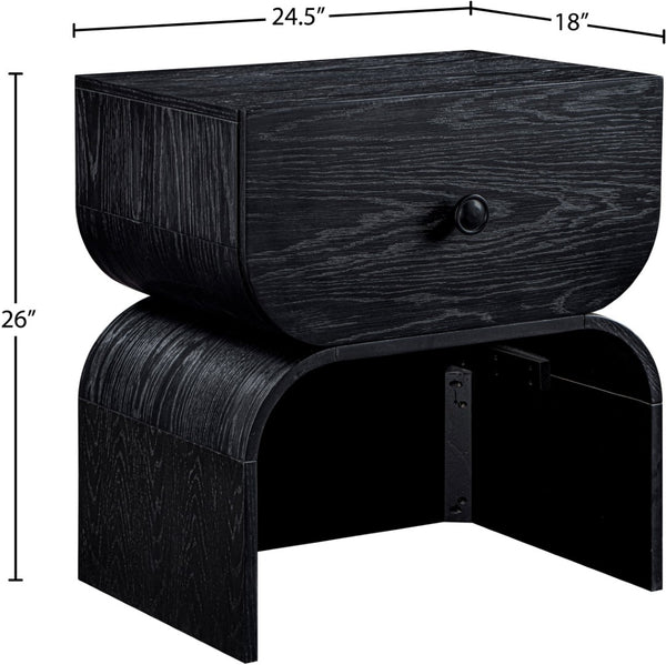 Meridian Furniture Jace Art Deco Oak Veneer Nightstand with Open Shelf and Drawer for Modern Bedroom Storage Black 383Black-NS