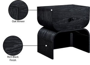 Meridian Furniture Jace Art Deco Oak Veneer Nightstand with Open Shelf and Drawer for Modern Bedroom Storage Black 383Black-NS