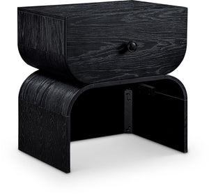 Meridian Furniture Jace Art Deco Oak Veneer Nightstand with Open Shelf and Drawer for Modern Bedroom Storage Black 383Black-NS